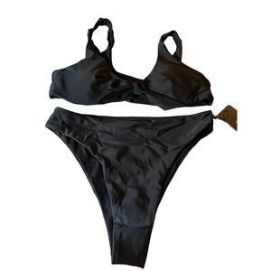 A K Swimsuit Two Piece Woman's Tie Knot Front Black Extra Large